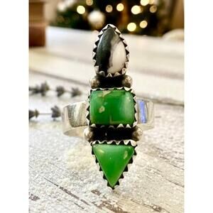 White Buffalo & Sonoran Gold Turquoise Sterling Ring Adjustable